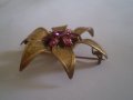 Антична брошка Франция цвете с розов кристал 1930г-1940г, снимка 9