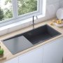 Ръчно изработена кухненска мивка с цедка, черна, инокс, снимка 1 - Мивки - 39002068
