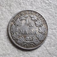 Германия 1 . ½ марка 1916 година. Сребро 0.900, снимка 1 - Нумизматика и бонистика - 42832143