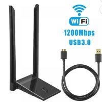 Безжичен Двубандов USB WIFI адаптер 1200Mbps 2.4GHz/5GHz,USB 3.0 мрежа с антена за PC Win XP/7/8/10, снимка 1 - Мрежови адаптери - 42451080