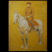 Стара картина, войник на кон, бълг. автор, 1940-те год., снимка 2 - Картини - 31308877