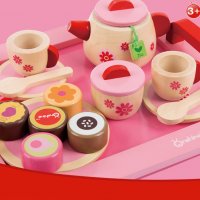 Чаено парти - Дървен детски комплект за симулации с поднос, чай и кексове, снимка 2 - Образователни игри - 36633848
