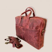 Бизнес чанта за лаптоп от естествена кожа в бордо, снимка 2 - Чанти - 37037743