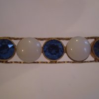 Стара Дамска Брошка МЕСИНГ стъкло е син кристал, снимка 3 - Антикварни и старинни предмети - 35094144