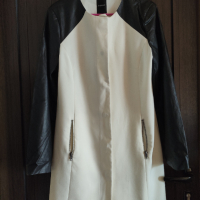 дълго бяло сако с кожени ръкави, снимка 6 - Сака - 44696901