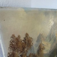Голяма стара картина планински пейзаж, река Германия. Адолф, снимка 9 - Картини - 31087953