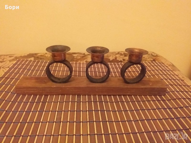 Свещник,месинг,дърво,метал, снимка 1