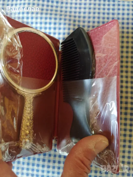 Български стар комплект - гребен и огледало, снимка 1