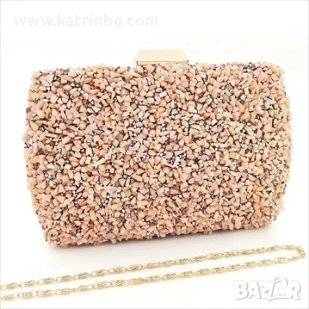 Чанта клъч официална-Розова с дълга дръжка тип синджир, снимка 1