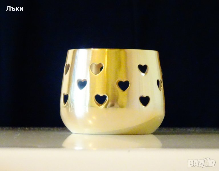 Свещник от месинг с ажурни сърца. , снимка 1