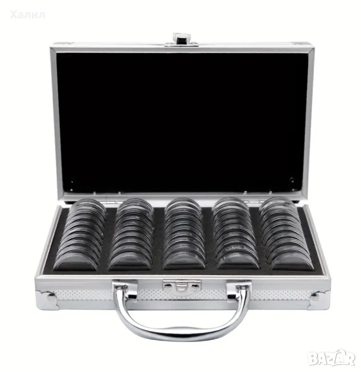 Алуминиева кутия за 50 монети + капсули + уплътнители, снимка 1
