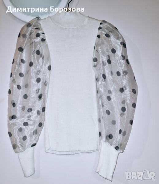 Дамска блуза поло с буфан ръкав от тюл , снимка 1