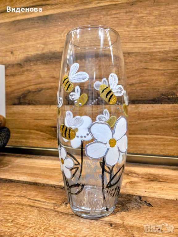 Ръно рисувана стъклена ваза, снимка 1