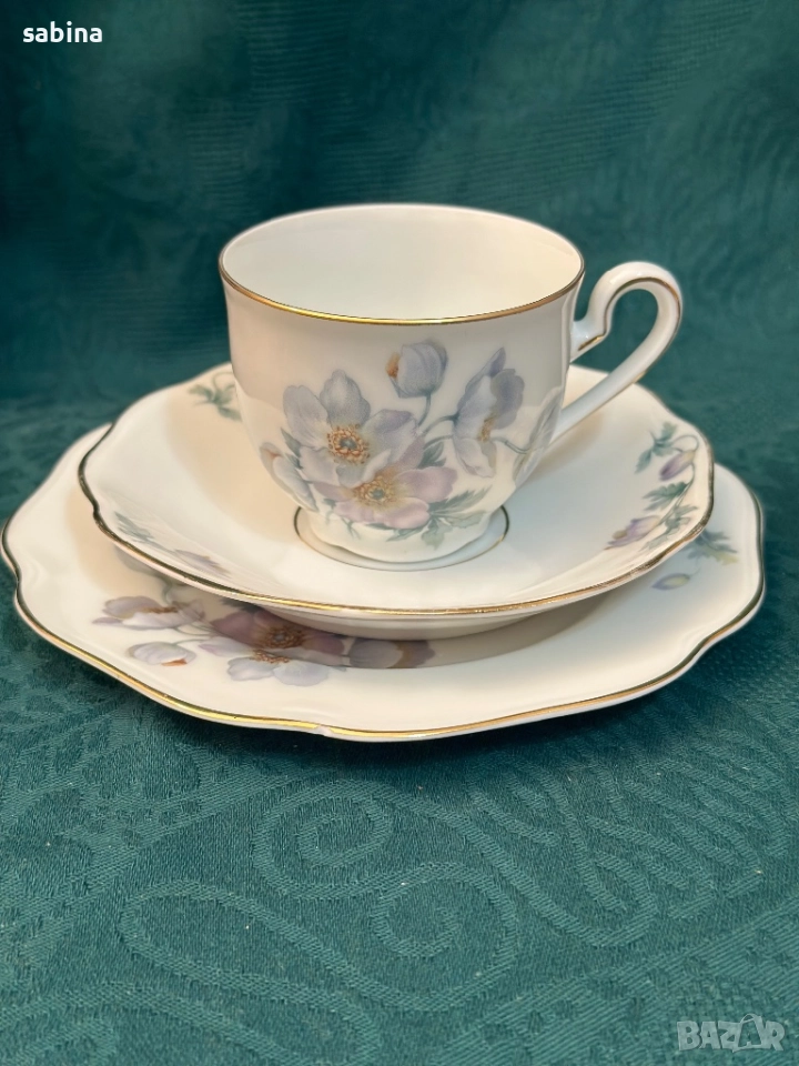 Костен порцелан-троен сет за кафе Чехословакия, Бохемия, снимка 1