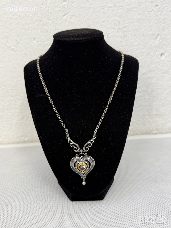 Сребърно колие с гранат и позлата - Ар Деко. №7774, снимка 1