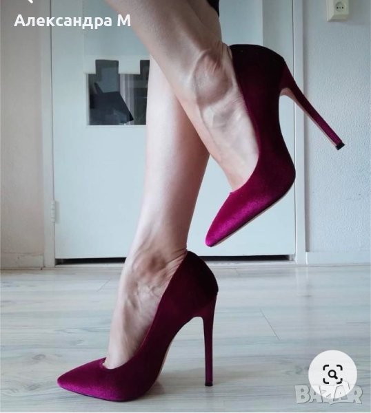Бордо винено червени велурени токчета, снимка 1