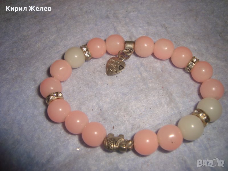 ПОСРЕБРЕНА ХЕНД МЕЙД ЛЯТНА АРТ ГРИВНА РОЗОВ и МЛЕЧЕН ШЛИФОВАН КВАРЦ 18260, снимка 1