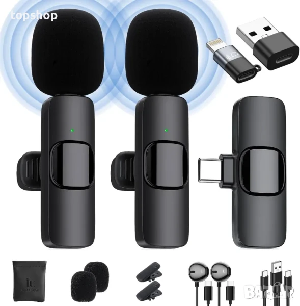 НОВИ ТЕСТВАНИ Безжичени микрофони Lavalier за iPhone / Android телефон / лаптоп, Plug-Play с щипка.., снимка 1