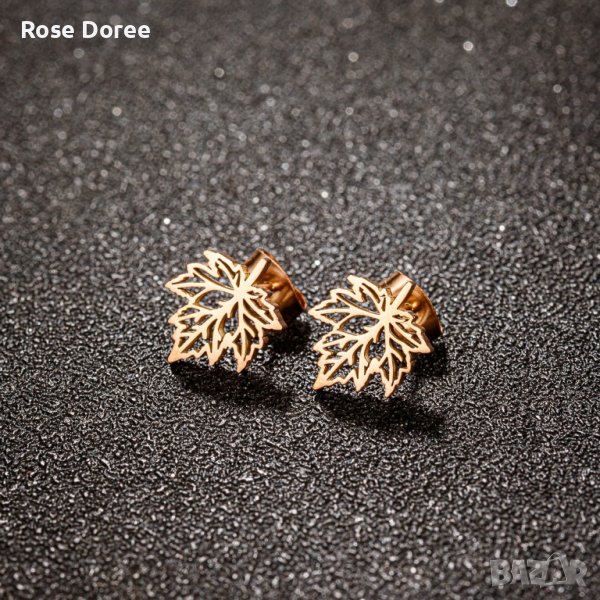 RD 524 Обеци Листо в розово златисто злато листенце медицинска стомана безплатна доставка подарък, снимка 1