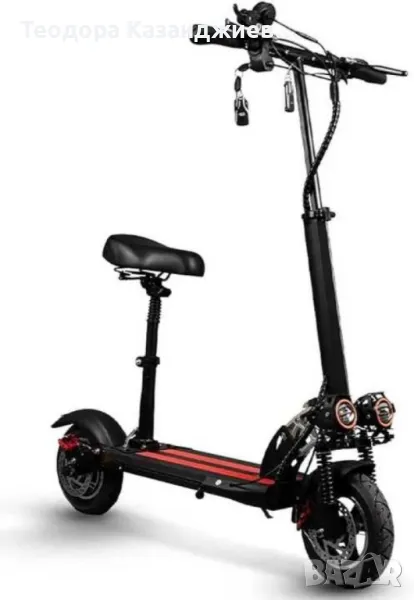 Супер бързият електрически  сгъваем скутер в черно с червено, снимка 1