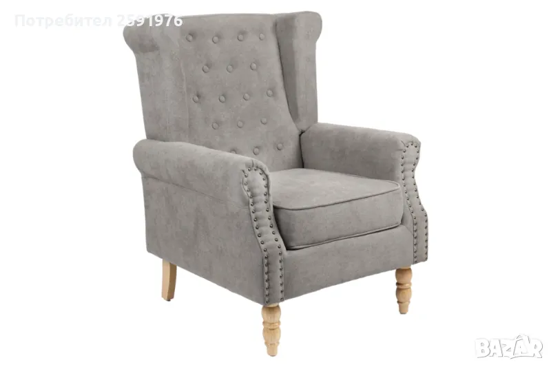 Удобно кресло Puzzle-home Piore, Сив, Дървени крака, 77x80x106cm, снимка 1