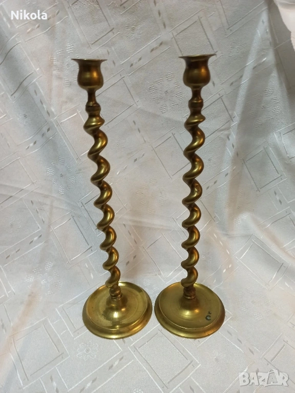 2 Бронзови високи свещника , снимка 1