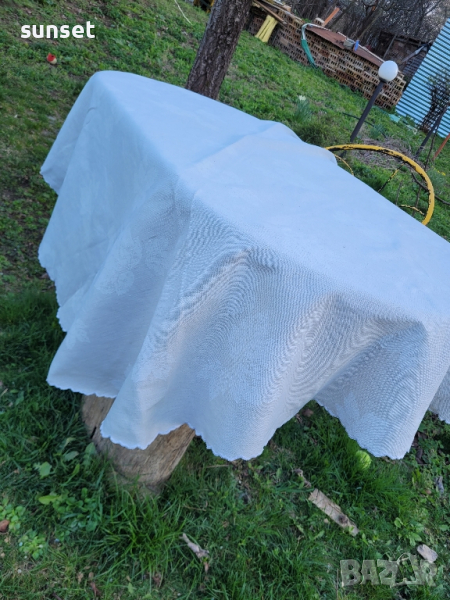  КРЪГЛА ленена бежева покривка за маса- 155см , снимка 1