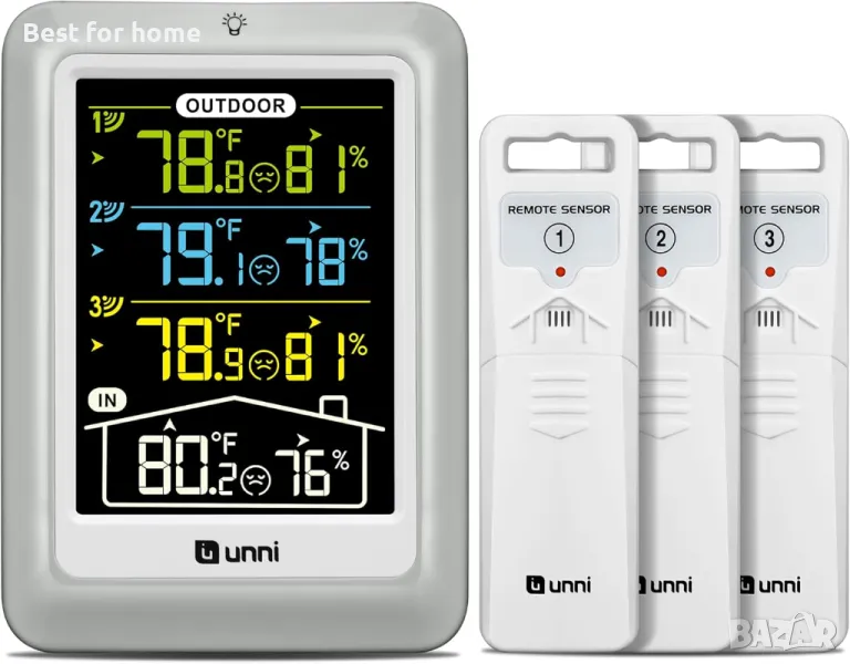 Метеорологична станция с 3 безжични сензора UNNI 582C- цветна, снимка 1