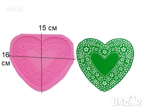 Голямо дантелено сърце силиконов молд за за украса торта с гъмпейст, снимка 1