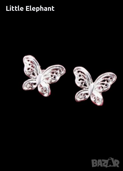 Сребърни обеци"Gently butterflies,tiny"/нови, снимка 1