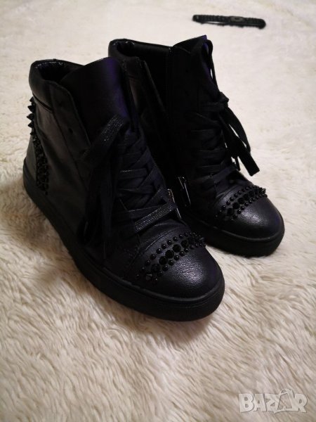 Черни обувки кецове естествена кожа, снимка 1