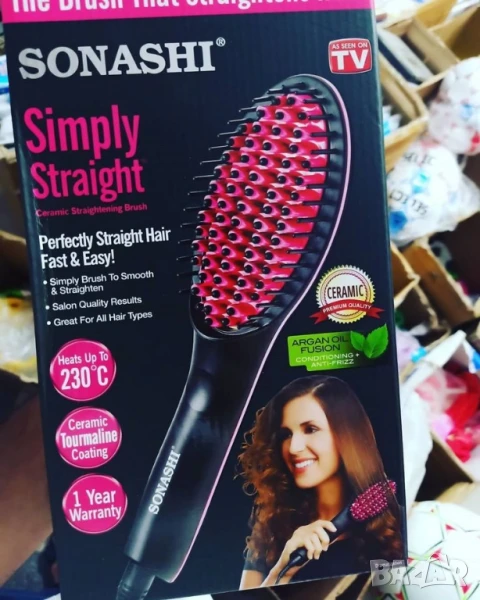 Четка за изправяне и изсушаване с LCD дисплей и 3D керамични цилиндри, снимка 1