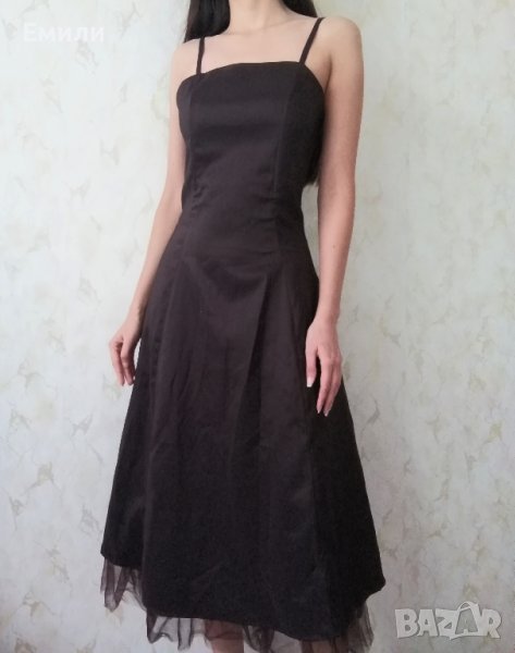 Официална елегантна дълга дамска рокля в кафяв цвят р-р S, снимка 1