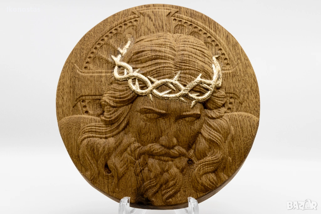 Позлатена релефна икона „Мъките Христови“ от дъб, снимка 1