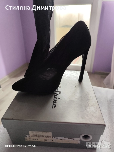 Дамски обувки на ток с чорап, снимка 1