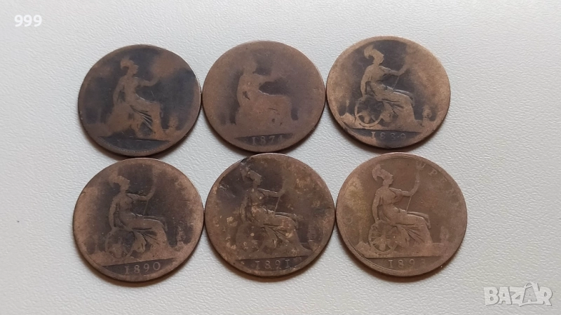 1 пени 1872, 1874, 1889, 1890, 1891, 1893  Великобритания, снимка 1
