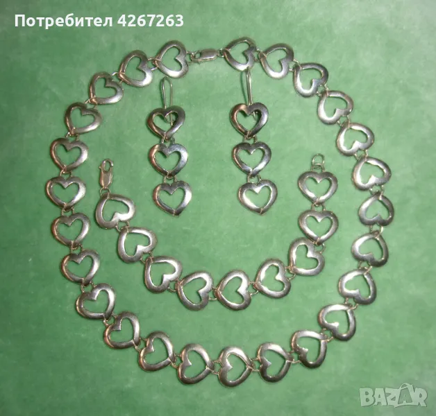 Сребърен комплект със сърца от масивно сребро ръчна изработка, снимка 1