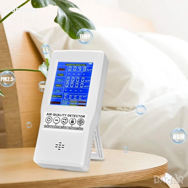 Монитор за качеството на въздуха за CO2, формалдехид, TVOC, PM2.5 / PM10, снимка 1
