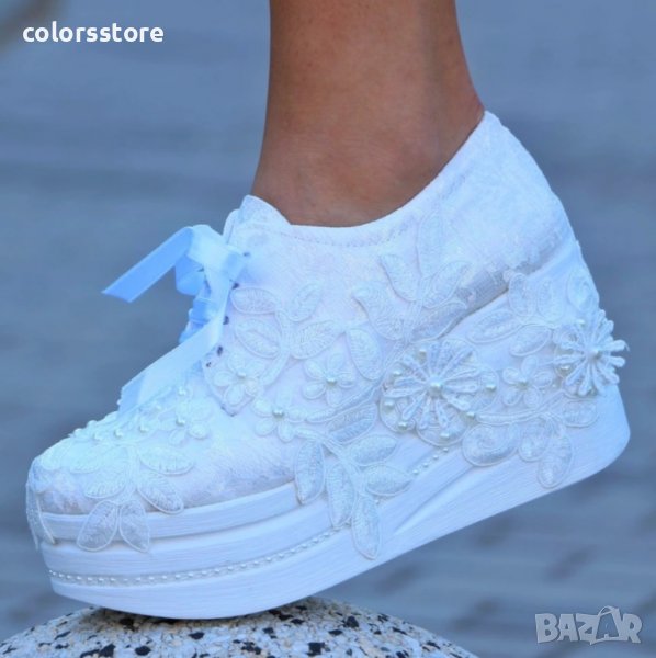  Обувки на платформа - бели - 185-10, снимка 1