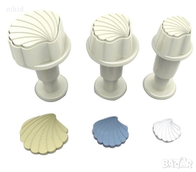 3 бр Миди Мидички Мида мини пластмасови резци  бутало релефни форми тесто фондан украса резец бутало, снимка 1