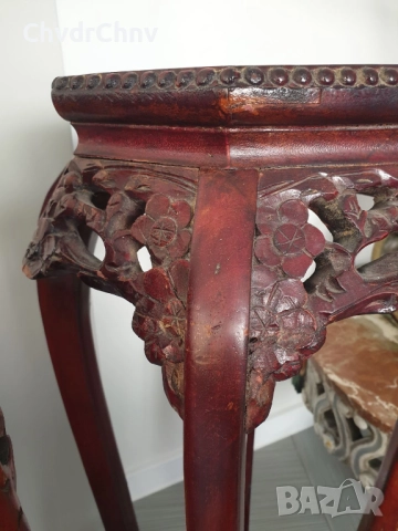 2бр/чифт/92-93см конзолна маса дърворезба-мрамор/дървена масичка-пиедестал-поставка за саксия, снимка 9 - Антикварни и старинни предмети - 52956454