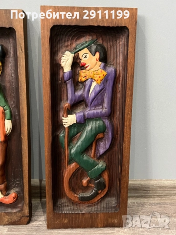 Картина, дърворезба на клоун, 2 бр., снимка 3 - Картини - 52106021