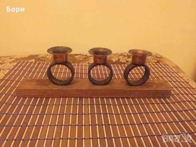 Свещник,месинг,дърво,метал