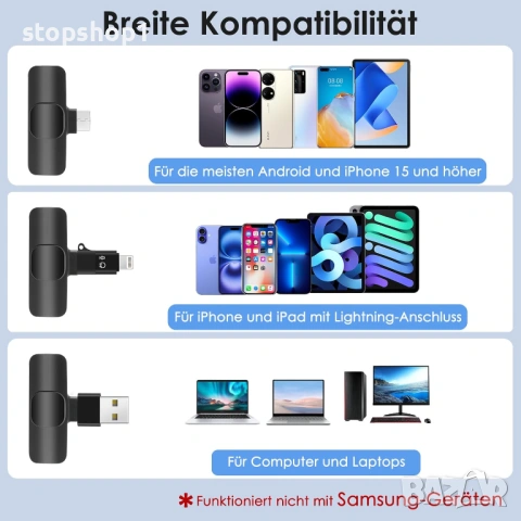 Безжичен микрофон за мобилен телефон за iPhone/Android/компютър, мини микрофон, безжичен лавалирен м, снимка 7 - Bluetooth слушалки - 54254622