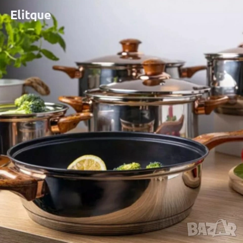 Комплект съдове за готвене от 12 части – Неръждаема стомана, равномерно нагряване и лесна поддръжка, снимка 14 - Други - 53269639