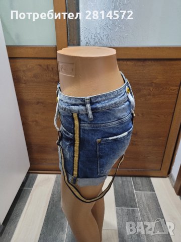 Къси дънкови панталони с тиранти, снимка 6 - Къси панталони и бермуди - 37454780