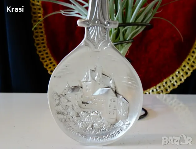 Лъжица от калай 97 г.,замък,калаена сватба. , снимка 2 - Антикварни и старинни предмети - 49664662