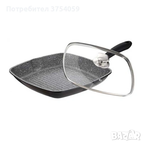 Грил тиган 28см с капак и мраморно покритие Cheffinger – за индукция, с противоплъзгаща дръжка, снимка 4 - Съдове за готвене - 53174836