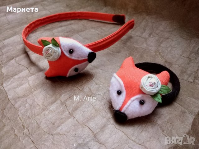 Диадема и ластик за коса с лисица Оранжева Диадема Ръчна Изработка 