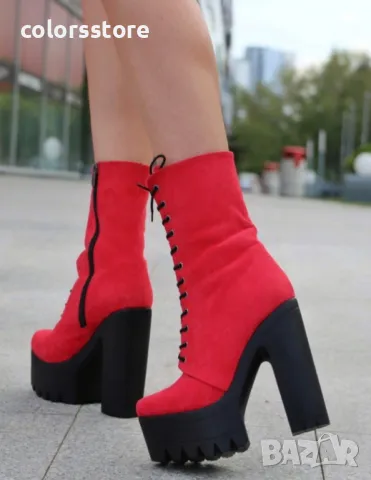 Боти на ток - червен велур с черно ходило - 592, снимка 2 - Дамски боти - 47910455